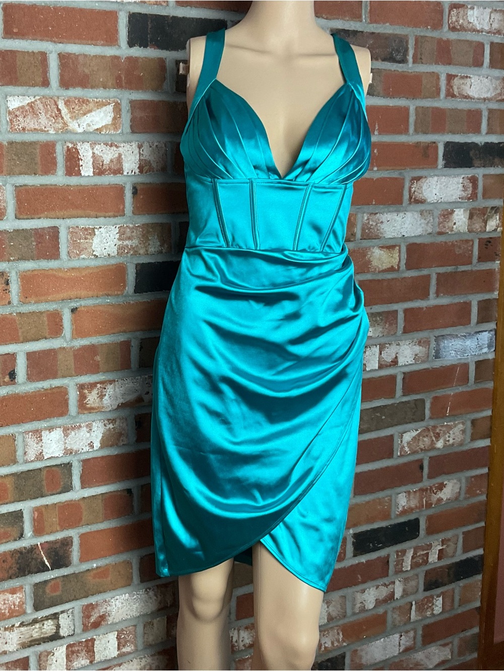 TEAL SATIN FORMAL DRESS